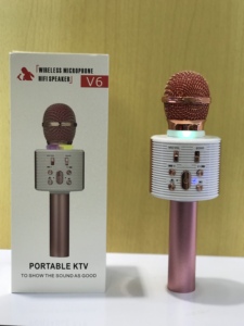 Micrófono Inalámbrico Portátil para Fiestas en Casa, <span class=keywords><strong>Altavoz</strong></span> Inalámbrico con Micrófono, Compatible con TF <span class=keywords><strong>USB</strong></span>, Luz LED, Karaoke V6, Precio al por Mayor - Product Image 2