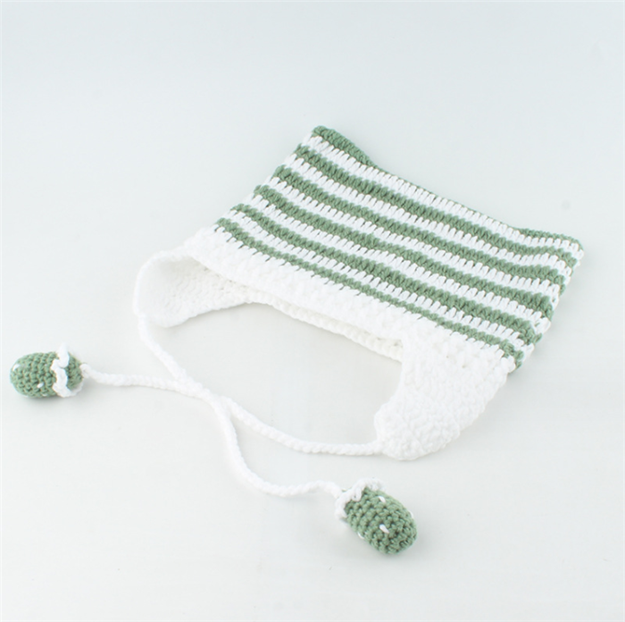Custom Blue and White Striped Cat Ear Knit Beanie Cap - Eco