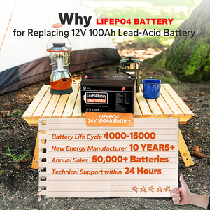 แบตเตอรี่ลิเธียมฟอสเฟตแบบชาร์จไฟได้สำหรับพลังงานแสงอาทิตย์ 24V/25.6V 100Ah/200Ah สำหรับรถยนต์ไฟฟ้า (EV)  แบบ Lipo4 LFP - Product Image 5