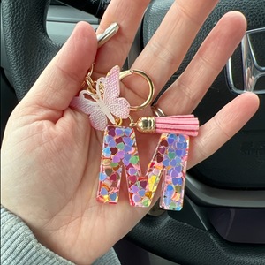 Pd034 thư màu Hồng Long LANH TIM <span class=keywords><strong>KEYCHAIN</strong></span>-bướm tua nhựa quyến rũ phụ kiện, tinh thể rõ ràng Keyring cho cô gái phụ nữ Quà Tặng - Product Image 5
