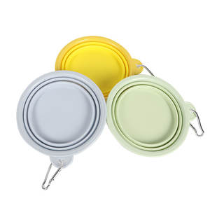 Tazón plegable para mascotas, tazones portátiles de silicona para viajes, para gatos y perros, uso en exteriores, diseño redondeado de color sólido - Product Image 1
