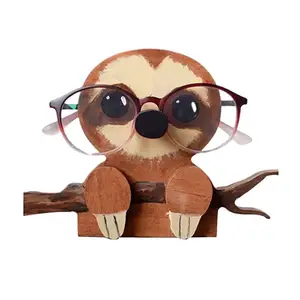 Vendita calda carino piccolo animale fatto a mano occhiali in legno espositore cornice Desktop piccola decorazione