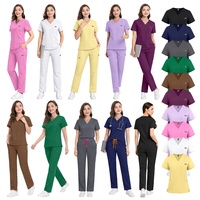 Conjuntos de Uniformes Médicos Elásticos Unisex, Blusa con Cuello en V, Pantalones Anchos, Uniformes de Hospital para Mujeres, Trajes de Médico y Dentista