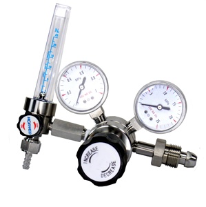Régulateur de <span class=keywords><strong>gaz</strong></span> oxygène FLOWLINE PR Modèle G5/8 à filetage mâle SS316L, double étage, type Afrique, à embout bombé, avec débitmètre 0-25L - Product Image 1