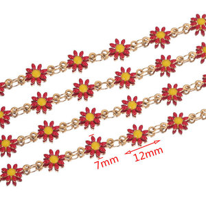 ขายเป็นเมตร โซ่สแตนเลสเคลือบทอง 18K ลายดอกเดซี่เคลือบสีสันสดใส ทำมือ พร้อมจี้รูปดอกทานตะวัน ขายส่งแบบม้วน - Product Image 6
