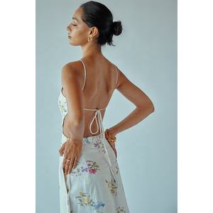 ENYA – robe longue en coton et lin, col licou, longue jupe, respirante, naturelle, dos ouvert, sangle, cravate, détente, vacances, été 100% - Product Image 3