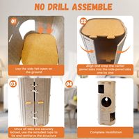 Tour pour chat en feutre de laine beige multicouche, avec plusieurs grottes verticales, marches d'escalade et jouet pompon suspendu