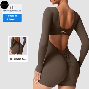 Body <span class=keywords><strong>Deportivo</strong></span> de <span class=keywords><strong>Manga</strong></span> <span class=keywords><strong>Larga</strong></span> Cómodo y Elegante para Mujer, Jumpsuit de Gimnasio con Shorts para Yoga y Fitness - Product Image 1