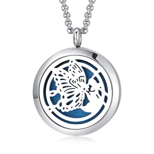 Collier pendentif diffuseur d'arômes géométrique en acier inoxydable plaqué or 18 carats avec perles et chaîne, cadeau unisexe - Product Image 4