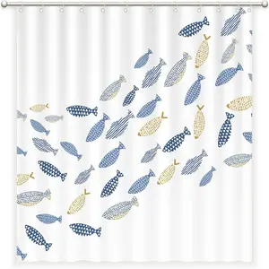抽象游泳鱼设计浴帘卡通海洋儿童防水织物浴室浴帘
