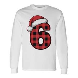 Camiseta clásica a cuadros con el número 6, de manga larga, diseño navideño retro a juego para parejas, seis y siete. - Product Image 1