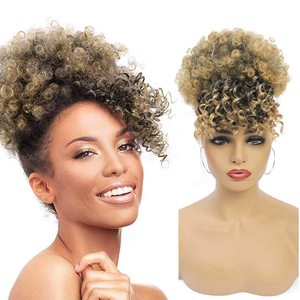 Venta al por mayor fácil de usar clip de cordón en corto Afro Kinky Jerry rizado Clip en extensiones de cabello con flequillo para mujeres y niñas negras - Product Image 6