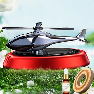 Solar Powered Rotation Helicopter Solar Aromatherapy Car Air Freshener Alloy+ABS Wooden Fragrance Auto Aroma Diffuser - Product Image 5