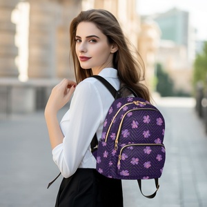 Fashion Purple Flower Custom Print Large Capacity Full Print Quilted Polyester <b>Backpack</b> School Travel Student Women's <b>Backpacks</b> - Product Image 6
