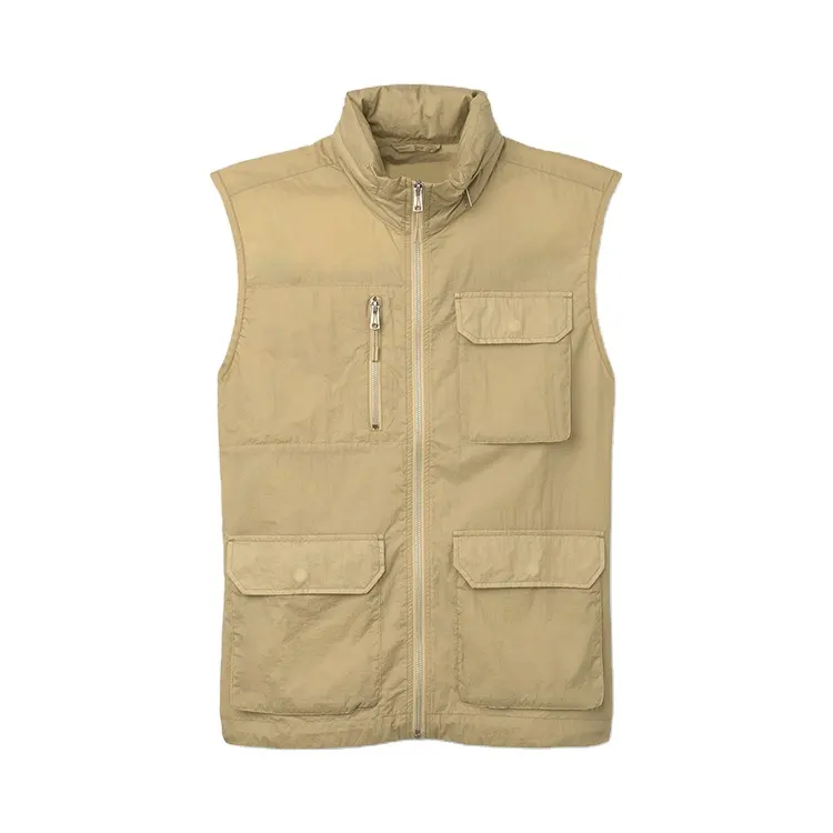 OEM Stylish Mens Nylon Vest Jackets With Hood Cargo Pocket Custom Zipper Sports Gilet Vests