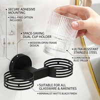 Support mural double pour gobelets de salle de bain en acier inoxydable écologique, gain de place, brillant, antidérapant, pour brosses à dents