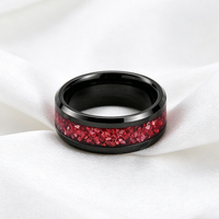 Bague de mode 8 mm en tungstène plaqué noir avec incrustation de rubis à bords biseautés pour couples, mariage, fiançailles, fête, promesse, cadeau