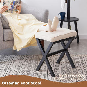 Reposapiés Plegable de Madera Moderno con Cojín y Funda Extraíble, Otomana Pequeña para Sala de Estar, Dormitorio u Oficina - Product Image 1