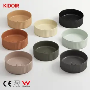 Kidoir New Matt Color New Design Striped Table Top Art Hand Wash Lavabo Washbasin Ceramic Countertop Basin Bathroom Vessel Sink