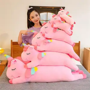 Almohada de peluche de unicornio de simulación, juguetes de peluche de unicornio de 30-120cm, almohadas de peluche de lunicornio blanco y rosa, cojines de animales de dibujos animados