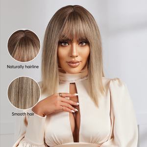 Perruques pour femmes droites moyennes et longues brun à <span class=keywords><strong>blond</strong></span> clair <span class=keywords><strong>cheveux</strong></span> artificiels longs perruques synthétiques mates en maille rose - Product Image 2