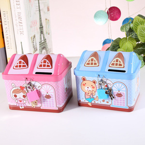 Tirelire créative HBX en métal en forme de petite maison d'ours de dessin animé, mignonne pour enfants, avec motif numérique, unité de rangement - Product Image 3