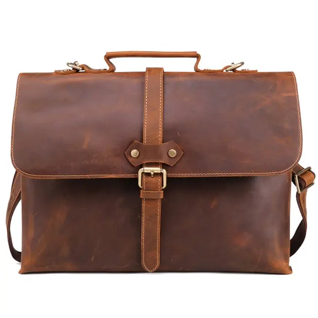 Rustic Vintage Leather Messenger Bag Men's Leather Briefcase Satchel Bag