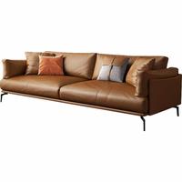 Ensemble de canapés de bureau en cuir grainé orange de luxe italien pour les salles de direction et la réception de bureau, meubles de restaurant en bois faits à la main