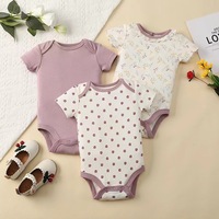 Pakaian Bayi Impor Berkualitas Tinggi dari Cina 100% Katun 3 Potong Romper Lengan Pendek Set Bodysuit Bayi Perempuan