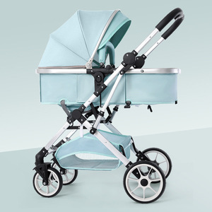 Cochecito de Bebé Plegable Azul Claro, Marco de Aluminio, Capacidad de 15 kg, 0-3 Años, Asiento de Tela, Ruedas de EVA, Carrito de Empuje Bidireccional - Product Image 3