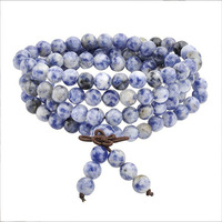 Bracelet unisexe transfrontalier en pierres naturelles avec agate, quartz rose, aventurine verte, œil de tigre, design long à 108 perles