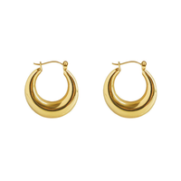 Boucles d'oreilles créoles géométriques épaisses en acier inoxydable, étanches et inaltérables, avec crochets ouverts, Kaishee Joyas Para Mujer Factory