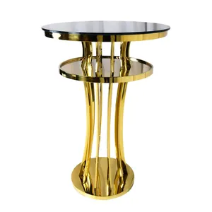 CHINA party event Luxury Gold chrome stainless steel bar cocktail table with black reflective glass wedding round bar table