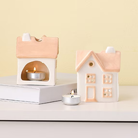 Support de bougie carré en céramique pour bougies chauffe-plat, style poterie de village, ornement de Noël pour la maison et porte-bougie, magnifique cadeau de pendaison de crémaillère