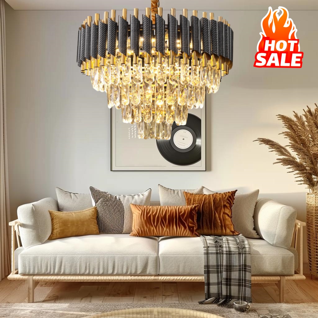 Vente en gros Lustre en cristal moderne K9 noir et or contemporain Luminaires suspendus de luxe Suspension