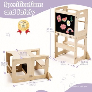 Tour d'apprentissage pour enfants en bois massif, pliable, tabouret de cuisine pour tout-petits - Product Image 4