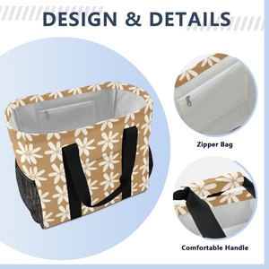 Sac de courses grande capacité Aloha avec logo personnalisé, motif floral hawaïen, sac de rangement personnalisé, panier à linge avec poche en filet - Product Image 4