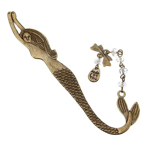 Klassische lange 3D exquisite Meerjungfrau Haken benutzer definierte Metall Lesezeichen mit einer Schnur Perlen für Buch papier
