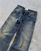 Fabrication sur mesure de jeans classiques pour hommes, vintage, délavés, déchirés, à cinq poches, coupe droite, taille mi-haute, décontractés.