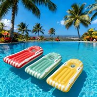 Bouée gonflable rayée avec porte-gobelet - Transat aquatique portable en PVC pour adultes, radeau flottant pour la plage et la natation estivale
