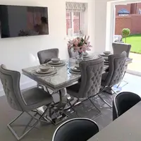 Modern mobilya yemek masası ve sandalye seti 6 kişilik mermer yemek masası