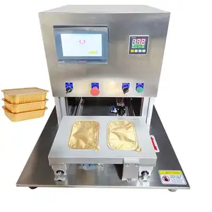 Machines pour petites entreprises Machine à sceller les plateaux carrés de restauration rapide pour récipients en plastique Plateau en aluminium Gaz Azote Rinçage