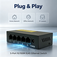Switch de Red de 5 Puertos 10/100Mbps RJ45, Switch Ethernet de Escritorio, Función Plug and Play para Hogar, Oficina, Cámara IP, AP-5005