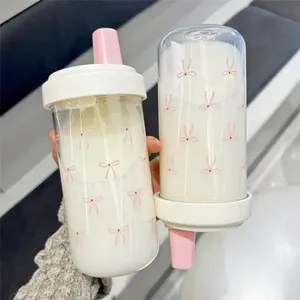 Botella de Agua Reutilizable de 500/700 ml con Pajita y Lazo Rosa, Linda Botella para Café, Té con Leche, Burbujas, para Uso Escolar, al Aire Libre, para Adultos, Modelo T0S6 - Product Image 3