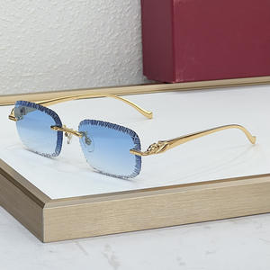 Lunettes de soleil de marque classiques de haute qualité, avec logo personnalisé, verres découpés, légères, rectangulaires, en PC, sans monture, UV400 - Product Image 3