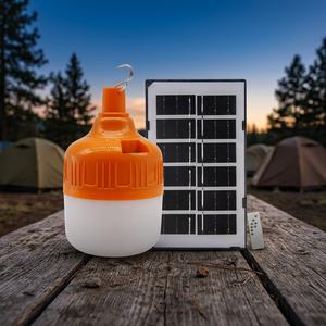 Ampoule LED rechargeable d'urgence avec télécommande DC5V-6V 60W ∅8cm USB/charge solaire PP Batterie 1200mAh avec panneau solaire 1W - Product Image 4