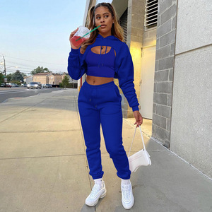 Vêtements pour femmes avec corde <span class=keywords><strong>pull</strong></span> à capuche solide à manches longues 3pcs sweat à capuche avec cordon de serrage et ensemble débardeur et pantalon - Product Image 6