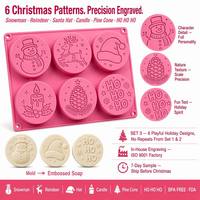 Moule A Savon Silicone Noel Bonhomme Neige Renne Chapeau Pere Noel Bougie Pomme Pin Design Personnalise OEM 6 Cavites Alimentair
