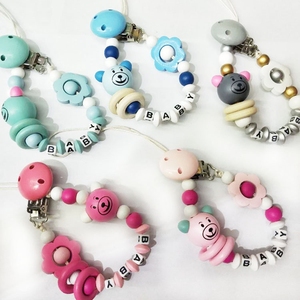 Diy nuevo nombre mordedor chupete Clips cuentas silicona animales chupete cadena titular para pezones bebé masticar Juguetes