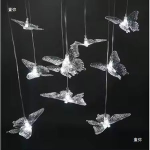 Lustre papillon de mariage, lumières LED suspendues au plafond, acrylique transparent, moderne, 20x15cm, luxe - Product Image 6